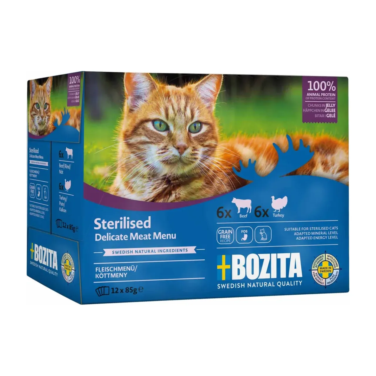 Bozita Sterilised Kød i gele 12 x 85 g - oksekød og kalkun